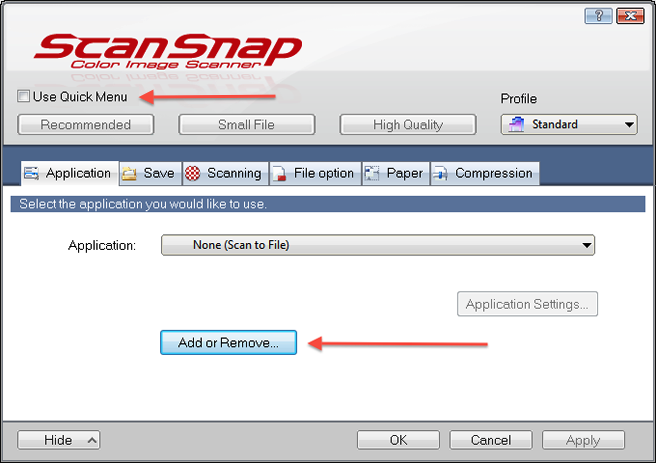 disable quickmenu scansnap